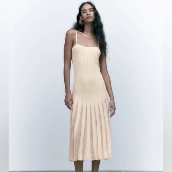 Zara Sheer Pleated Knit Dress New - Picture 5 of 6